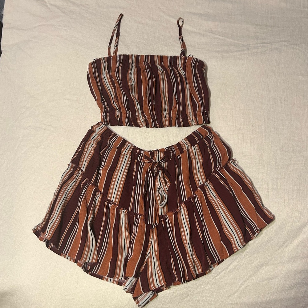 Striped Maroon and Orange Two-Piece Set